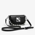 Black fashion crossbody bag for women, chic pyramid lock and bead chain shoulder handbag. - Black