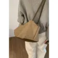 Casual suede shoulder bag for women, large capacity underarm pillow bag, minimalist style. - Khaki