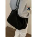 Black suede slouchy shoulder bag for women, large capacity minimalist underarm hobo tote. - Black