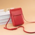 Versatile red vertical mini crossbody bag for phone and coins, simple retro style. - Red