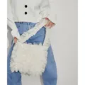 White mesh ruffled shoulder bag, trendy niche design tote bag for women summer casual. - White