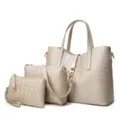 Chic crocodile pattern handbag 3-piece set for women, elegant tote, shoulder bag and clutch. - Gold
