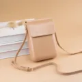 Mini vertical crossbody phone bag, solid khaki color, simple retro style, daily casual use. - Apricot Pink