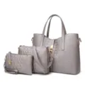 Silver crocodile pattern women handbag 3 piece set tote shoulder bag and clutch purse - Bronze