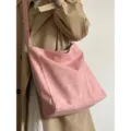 Pink large capacity slouchy shoulder bag, casual soft leather tote bag for women daily commute. - Pink