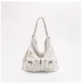 White soft leather multi-pocket backpack tote Y2K vintage motorcycle shoulder handbag - Standard / White