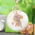 Cute rhinestone sheep plush pom pom keychain accessory for women bag pendant car key ring gift. - White Sheep + White Pom Pom
