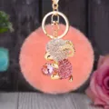 Cute fluffy pom pom sheep keychain with sparkling rhinestones and pink crystal gem pendant. - Pink Sheep + Light Pink Pom Pom