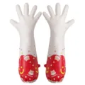 Extended waterproof household cleaning rubber gloves with cute cartoon design for kitchen use - One Size / White Fleece-Lined Shiba Inu