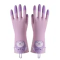 Durable purple latex household cleaning gloves with cute bear cuff for kitchen tasks. - S / Purple