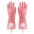 Morandi pink household cleaning gloves with cute bear design, waterproof and durable for kitchen. - S / Pink