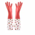 Long kitchen cleaning gloves with strawberry pattern, durable waterproof PVC, 47cm. - Elastic Cuff Single Layer