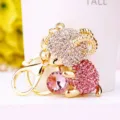 Cute rhinestone sheep keychain with sparkling pink crystal, metal bag charm pendant accessory. - Pink Sheep