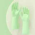 Green household cleaning gloves, durable rubber dishwashing gloves with anti-slip grip. - S / Green