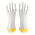 White PVC household cleaning gloves with cute yellow bunny ear cuffs for kitchen daily use. - M (One Size) / Cute Bunny Yellow