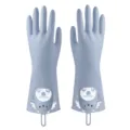Morandi color household dishwashing gloves waterproof non-slip kitchen cleaning gloves with cute bear. - S / Blue