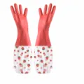 Long household dishwashing gloves with strawberry pattern, waterproof kitchen cleaning tools. - Single Layer Widened Banded Cuff