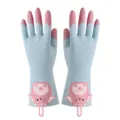 Cute rubber cleaning gloves for kitchen, waterproof household dishwashing gloves with hanging loop. - S / Blue
