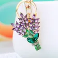 Crystal lavender flower keychain sparkling rhinestone bag charm gold tone keyring gift - A808 Full Rhinestone Lavender Purple