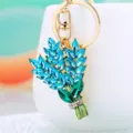 Rhinestone Lavender Flower Keychain Crystal Bouquet Bag Pendant Metal Key Ring Decor - A808 Full Rhinestone Lavender Blue