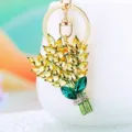 Crystal Rhinestone Wheat Bouquet Keychain Gold Metal Key Ring Bag Charm Pendant Detail - A808 Full Rhinestone Lavender Yellow