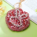 Rhinestone bunny ear pocket mirror keychain cute red crystal makeup mirror bag charm gift - Single OPP Bag Packaging / Red
