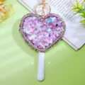Heart shaped liquid glitter keychain mirror rhinestone cute bag pendant charm accessory. - Single OPP Bag Packaging / Purple