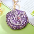 Rhinestone bunny ear shell mirror keychain, purple cute bag pendant and portable makeup tool. - Single OPP Bag Packaging / Purple