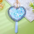 Heart sequin mini mirror car keychain cute women bag pendant sparkly diamond makeup key ring - Single OPP Bag Packaging / Blue