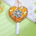 Rhinestone heart shaped mirror keychain cute yellow flower bag pendant makeup gift mirror - Single Piece / Yellow