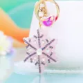 Rhinestone snowflake keychain detail view, sparkling crystal pendant charm close up. - Single OPP Bag Packaging / A820 Rhinestone Snowflake Purple