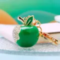 Rhinestone green apple keychain cute bag pendant crystal car key ring accessory detail - A812 Green Apple