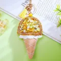 Creative rhinestone ice cream keychain, PU leather bag charm with yellow crystals and tassel. - Ice Cream Cone Style (A952) / Single Piece / Yellow