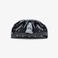 Black pleated clutch bag with golden stud details, stylish minimalist women handbag. - Black