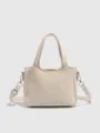 Women's chic beige PU leather crossbody bag, stylish casual everyday shoulder handbag. - Off White