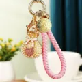 Rhinestone heart lucky bag keychain cute metal bag charm for car keys and accessories - Woven Rope Pearl Heart Lucky Bag / Pink