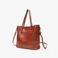 Classic retro brown oil wax leather tote bag, elegant women's single shoulder handbag for daily use. - Brown