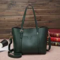 Dark green soft leather tote bag, stylish large capacity shoulder and crossbody handbag. - Green