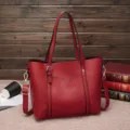 Red PU leather tote bag large capacity shoulder handbag casual elegant daily carry purse - Red