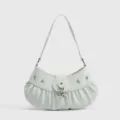 Trendy Y2K underarm shoulder bag for women, stylish pleated hobo purse with star charms and studs. - Mint Green
