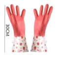 Durable PVC household cleaning gloves, waterproof dishwashing gloves with cute strawberry cuffs. - One Size / Strawberry Style