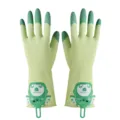 Dazzling finger latex dishwashing gloves waterproof non-slip household kitchen cleaning - S / Green