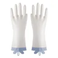 Translucent PVC white dishwashing gloves with cute rabbit ears and blue scalloped cuffs. - M (One Size) / Cute Rabbit Blue