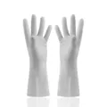 White rubber household cleaning gloves, durable waterproof dishwashing gloves with anti-slip grip. - S / Gray