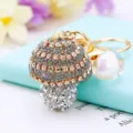 Rhinestone mushroom keychain, cute metal bag pendant and car key ring for couples. - Single OPP Bag Packaging / Gray