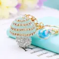 Rhinestone striped mushroom car keychain detailed view, cute metal bag charm and key ring gift. - Single OPP Bag Packaging / Blue