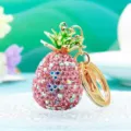 Sparkling rhinestone pineapple keychain cute metal bag charm for car keys and lovers gift - Single OPP Bag Packaging / Pink
