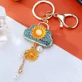 Rhinestone Sunflower Cloud Bag Keychain Metal Car Key Ring Cute Women Bag Pendant Gift - Blue