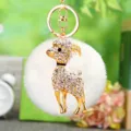 Rhinestone goat plush keychain cute fluffy pom pom car bag charm gold metal key chain gift - White Goat with White Plush Ball