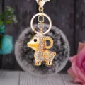 Cute rhinestone sheep fluffy pom pom keychain for women bag pendant metal key ring car accessory - Lucky White Sheep + Frost Plush Ball